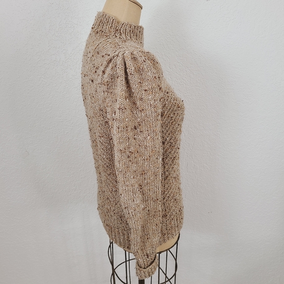 Vintage Marled Knit Mock Neck Puff Sleeve Sweater - Picture 6 of 9